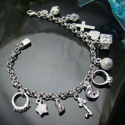 925 Sterling silver plated charm pendant bracelet