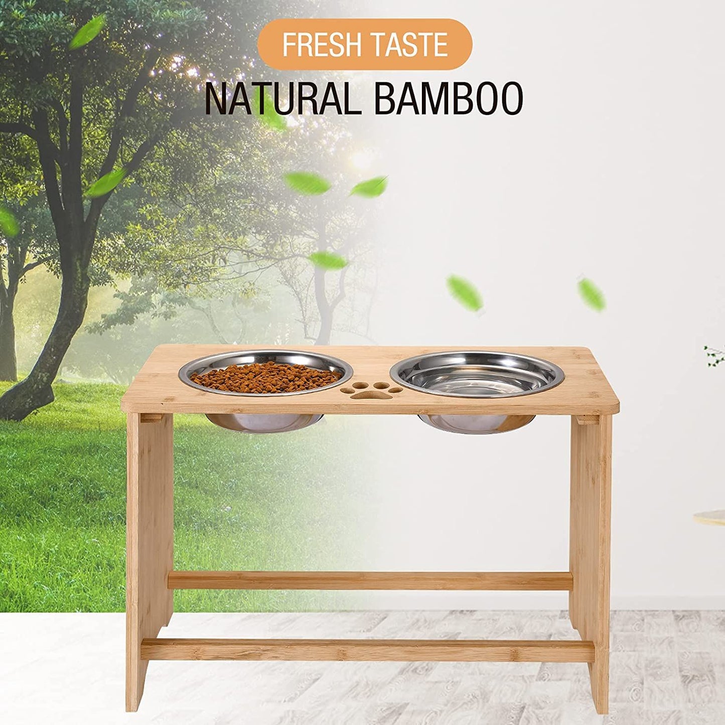 Gardenia Raised Dog Bowl Stand for Medium Sized Dogs, Elevated Dog Bowls, Bamboo Raised Dog Bowl, Dog Food Bowl Stand, Feeding Station