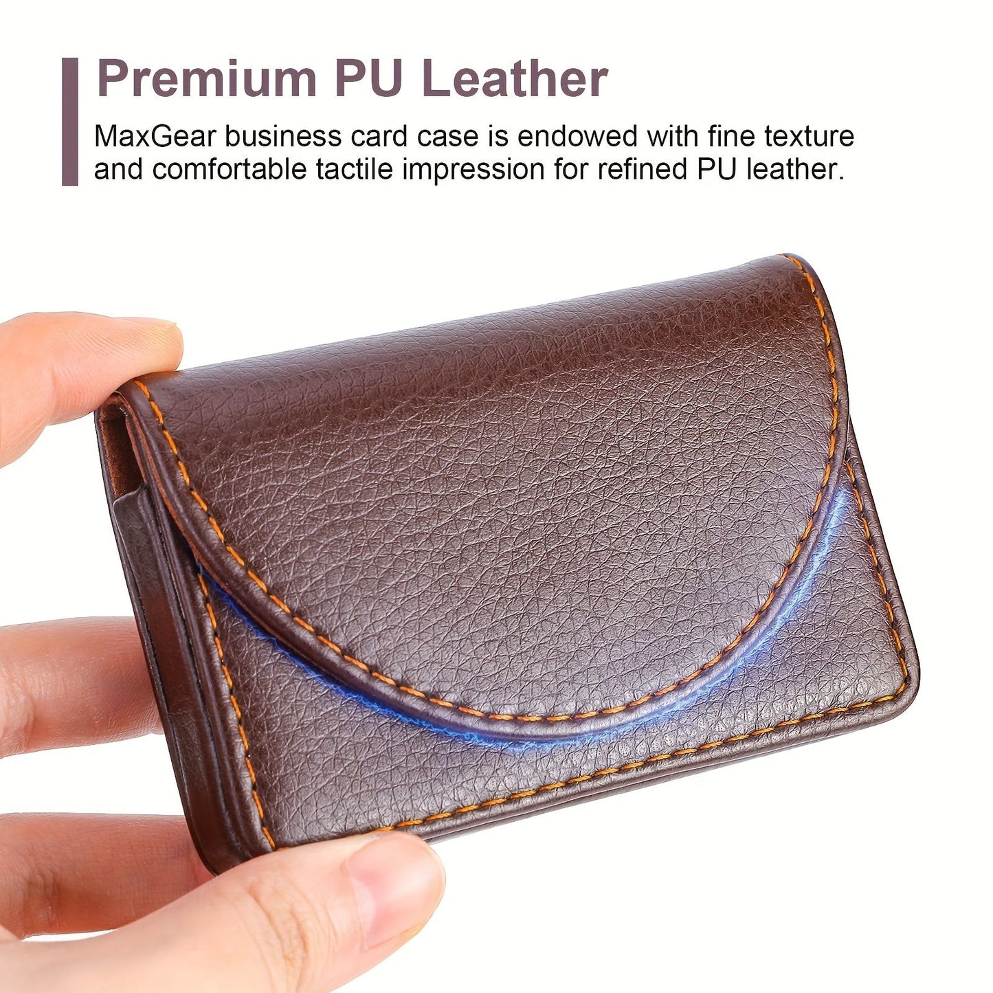 PU Leather Business Card Holder, Slim Magnetic Case