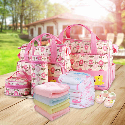 5PCS Baby Diaper Bag Set with Changing Pad & Insulated Pockets