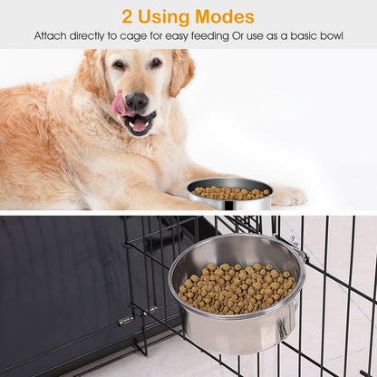 Stainless Steel Dog Bowl with Clamp Holder for Pet Cage