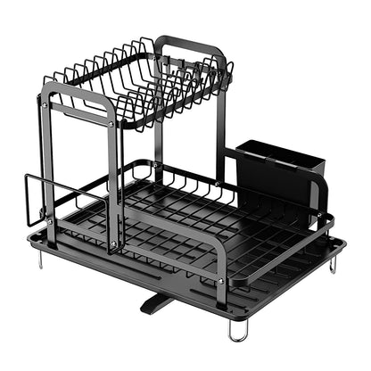 2-Tier Dish Drying Rack with Drainboard & Detachable Organizer