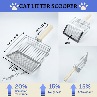 Metal Cat Litter Scoop with Wooden Handle, Small & Large Holes