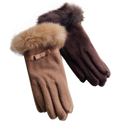 Cashmere Gloves with Faux Fur Trim & Touchscreen Technology for Winter