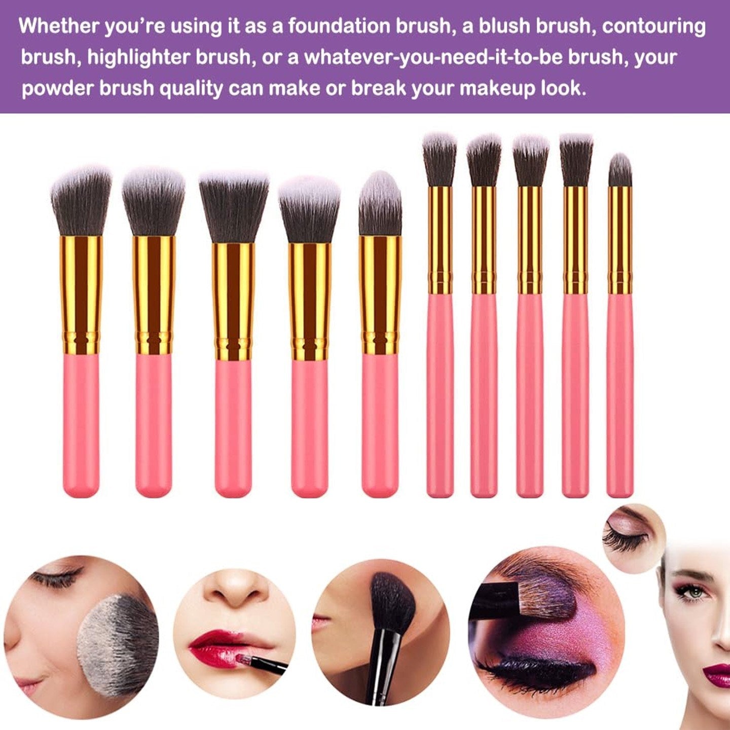 10 pcs makeup brush set (Pink Golden)