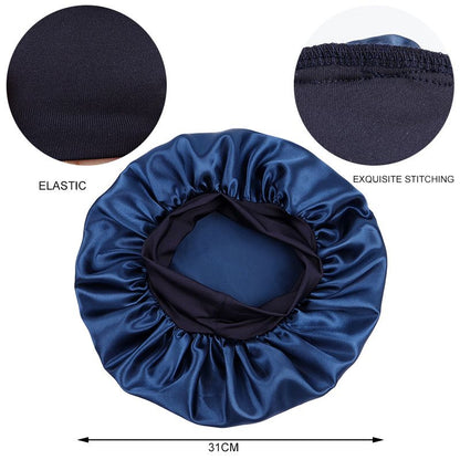 Elastic wide edge polyester nightcap, solid color women's hair care cap, hair styling cap, bonnet