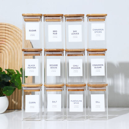 High Borosilicate Glass Spice Jars with Bamboo Lids (24x8oz) – Includes 72 Printed & 20 Blank Labels