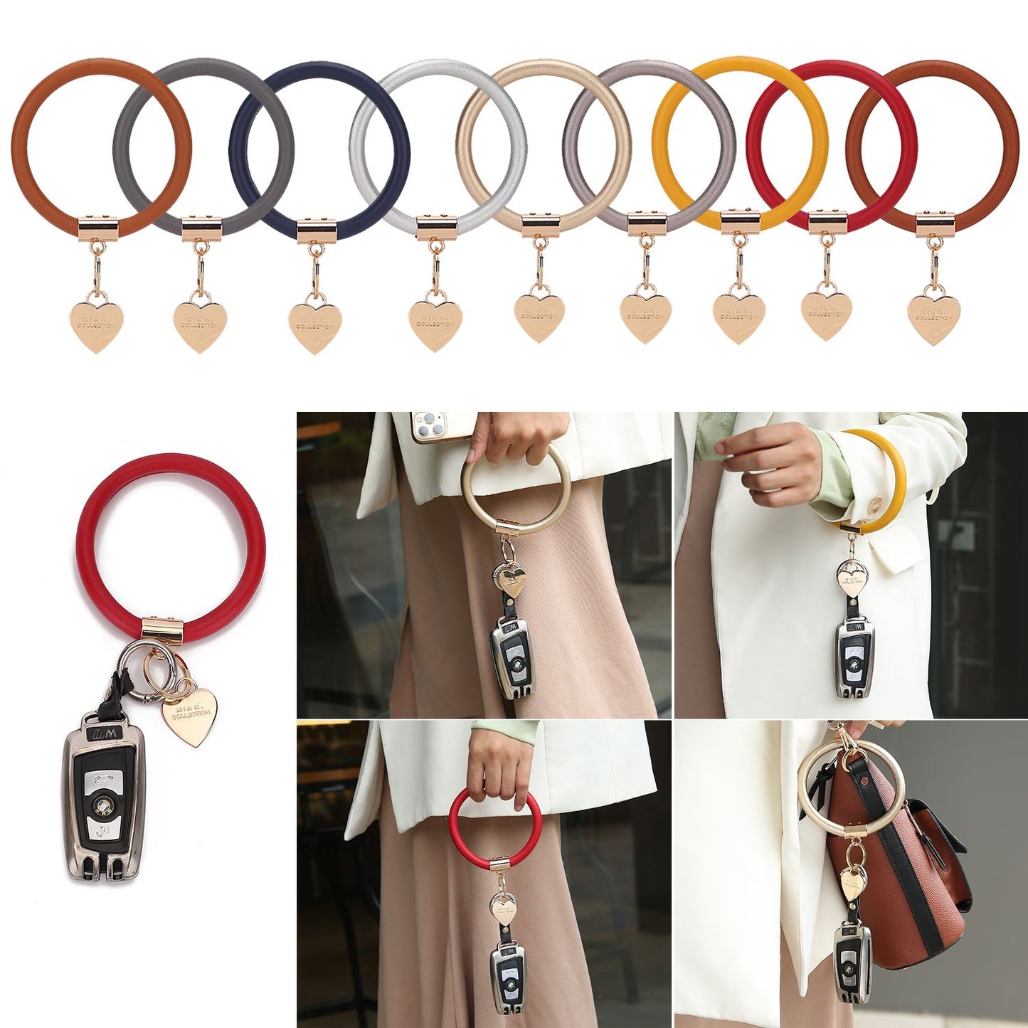 MKF Collection Jasmine Vegan Leather Bangle Wristlet Keychain Set by Mia K