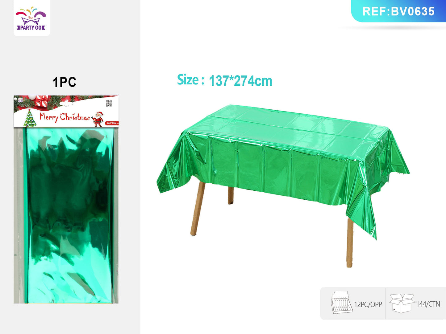 137 x 274cm Metallic Green Plastic Tablecloth - 12 Pack | Rectangle Covers