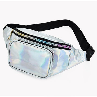 Women Holographic Waist Bag Men Shiny Fanny Pack Hologram Hip Bum Bag Travel Laser Chest Pocket with Adjustable Strap for Travel