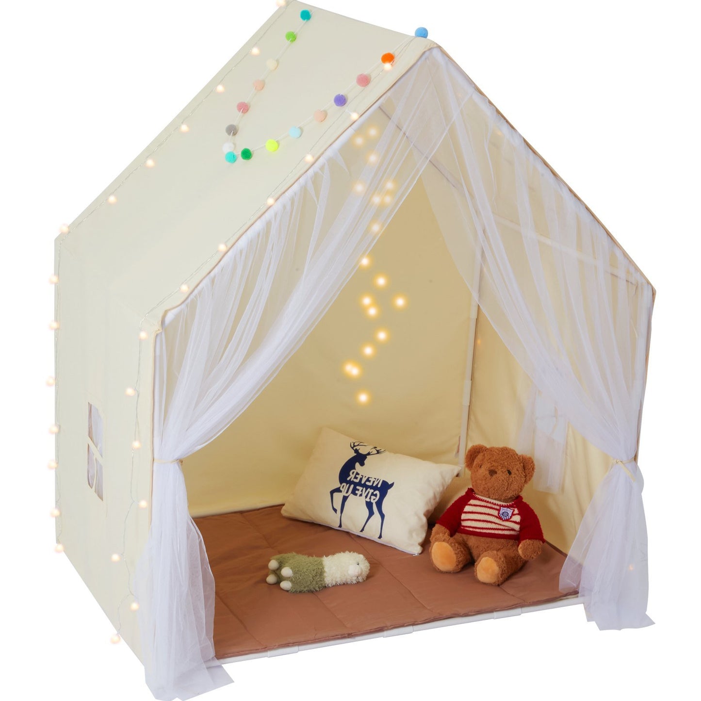 VEVOR Kids Play Tent, Kids Tent for Kids 1-5 Years Old, Toddler Tent with Mat and Tent Lamp, Tent for Kids with Windows for Indoor and Outdoor, Yurt Tent for Boys and Girls, Beige