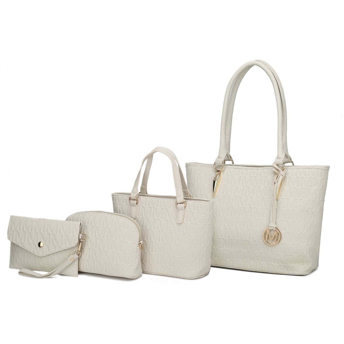 MKF Collection Edelyn Signature M-Embossed 4-Piece Tote Handbag Set - (Color Camel)