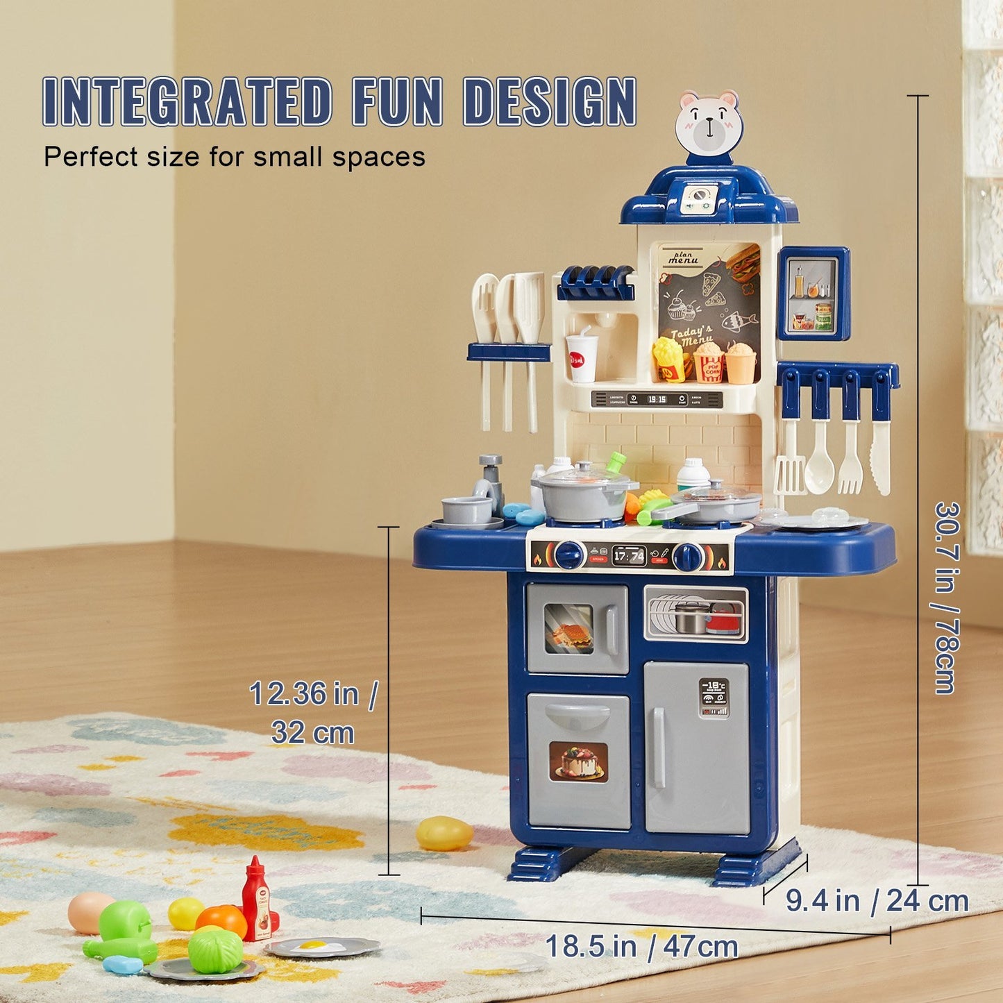 VEVOR Kitchen Playset Kids Pretend Cooking Play Toy 48 Piece Accessories Blue