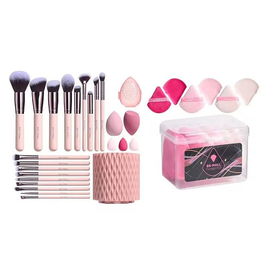 18 pcs Makeup Brush Set with Premium Synthetic Brushes & Sponges