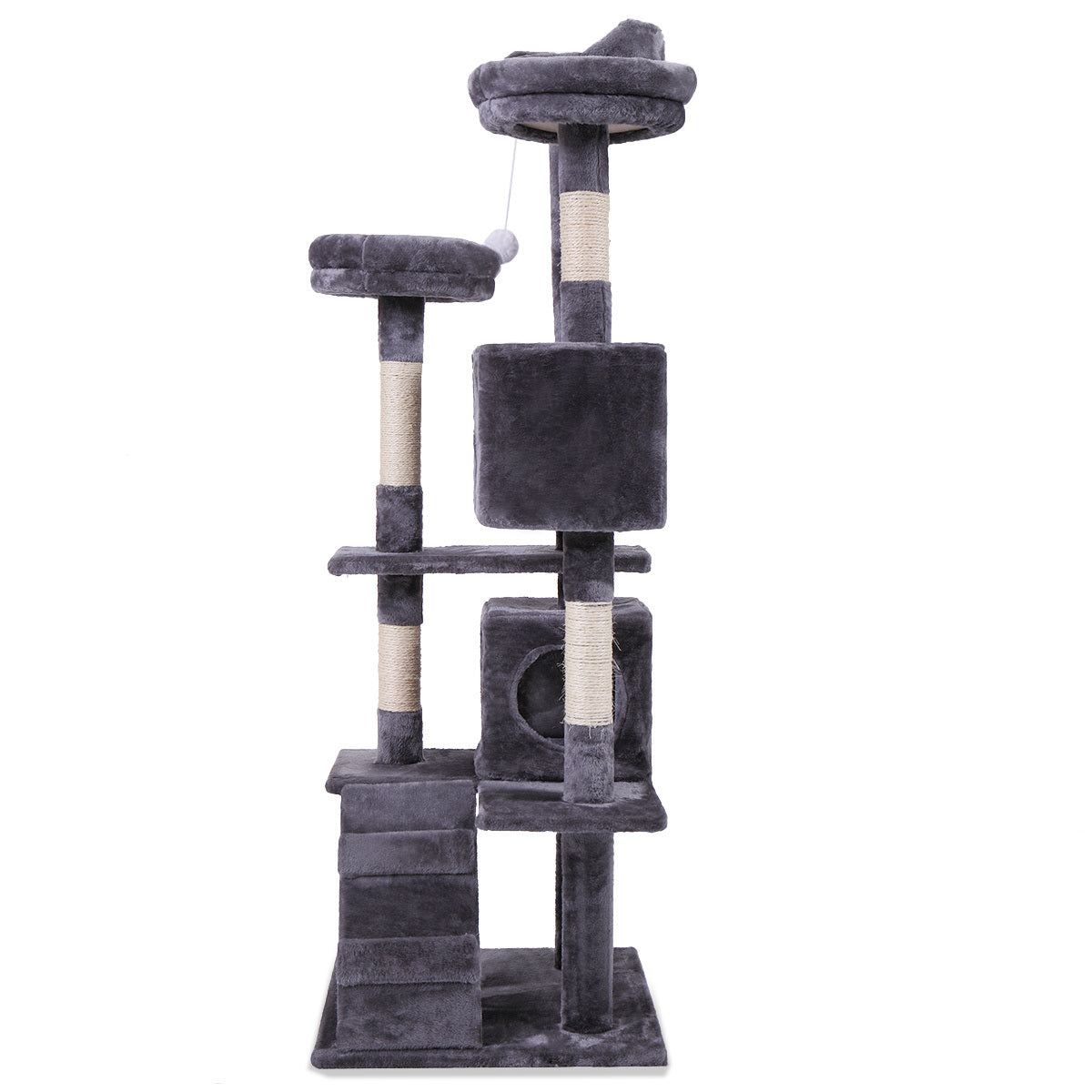 Cat Tree Tower with Scratching Ball, Plush Cushion, Ladder & Condos