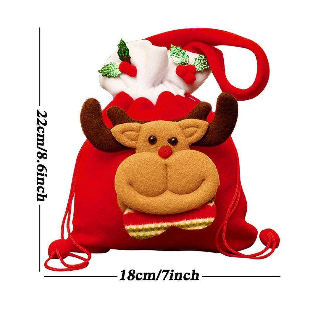 4 pcs Christmas Drawstring Bags – 3D Santa & Reindeer