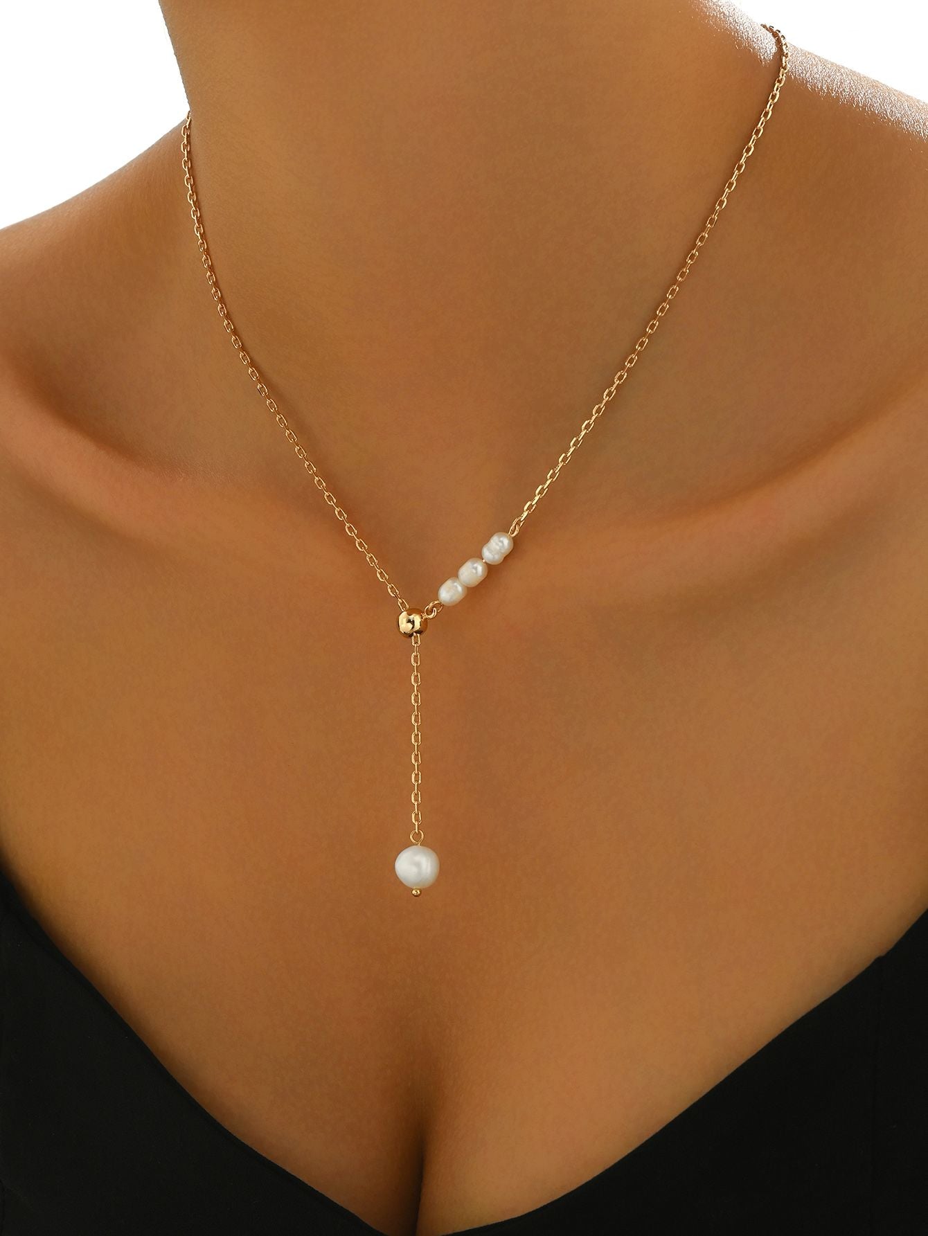 Elegant Gold-Tone Pearl Drop Necklace for Young Women