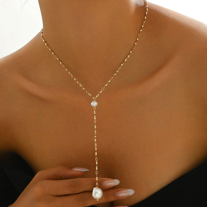 Elegant Gold-Tone Pearl Drop Necklace