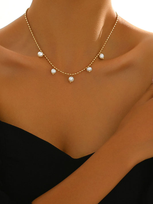 Elegant Gold-Tone Pearl Drop Anklet -  Stylish and Dainty Foot Jewelry