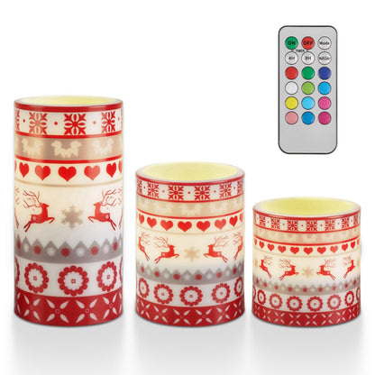 Christmas Flameless LED Candles Set – Deer Flickering Pillar