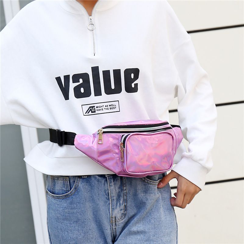 Women Holographic Waist Bag Men Shiny Fanny Pack Hologram Hip Bum Bag Travel Laser Chest Pocket with Adjustable Strap for Travel