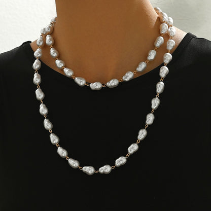 Elegant Double-Layer Pearl Necklace Set for Young Women