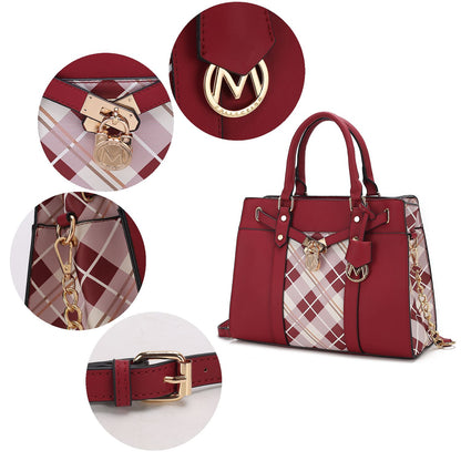 MKF Collection Christine Vegan Leather Plaid Satchel Bag with Wallet