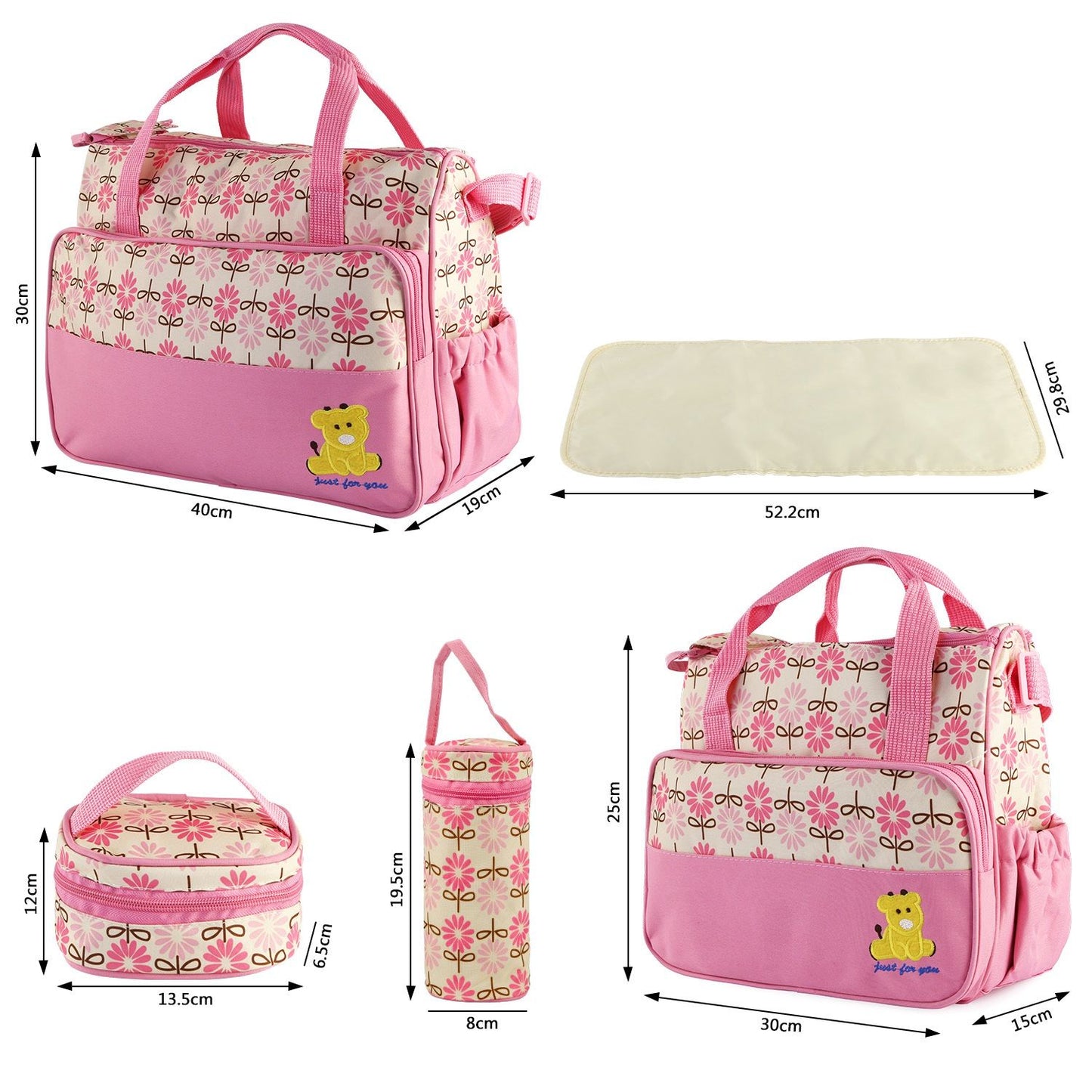 5PCS Baby Diaper Bag Set with Changing Pad & Insulated Pockets