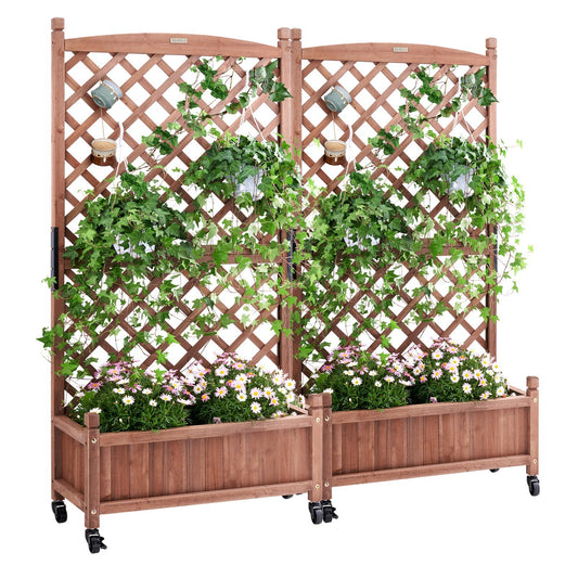 VEVOR 2PCS Raised Garden Bed with Trellis, 60"x13"x61.4" Planters with Drainage for Vines, Flowers, Patio & Balcony