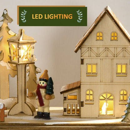 Christmas Advent Calendar with LED Lights, Wooden Holiday Decoration, 24 Countdown Drawers, Battery Operated