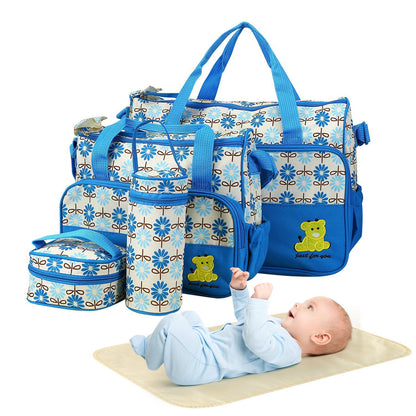 5PCS Baby Diaper Bag Set with Changing Pad & Insulated Pockets