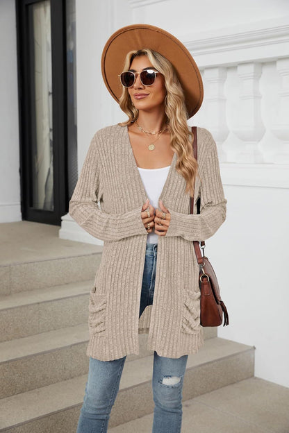 Women's lightweight cardigan, fashionable and casual, oversized long sleeved cardigan sweater, loose dress, autumn holiday top