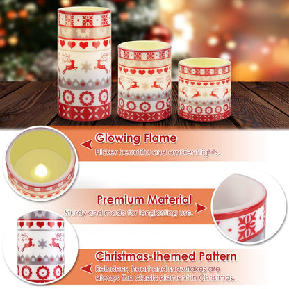 Christmas Flameless LED Candles Set – Deer Flickering Pillar