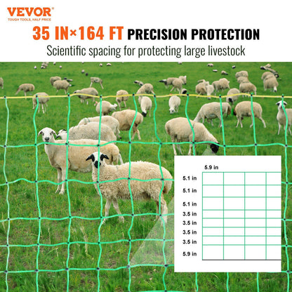 Fence Netting, 35" x 164", Portable PE Mesh with Posts & Stakes for Livestock and Farms