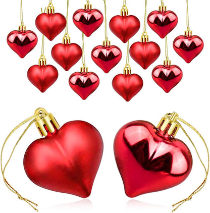 12PCS Christmas Heart Ornaments Gold Red Pink Silver Hanging Pendants