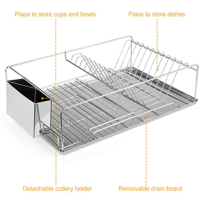 Stainless Steel Dish Drying Rack with Drainboard & Cutlery Holder