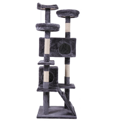 Cat Tree Tower with Scratching Ball, Plush Cushion, Ladder & Condos