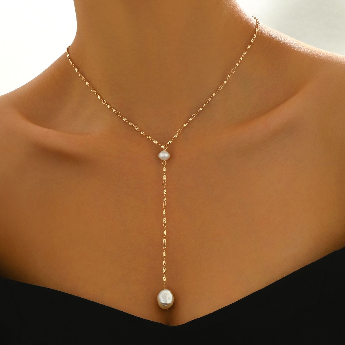 Elegant Gold-Tone Pearl Drop Necklace