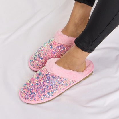 Forever Link Sequin Plush Round Toe Slippers