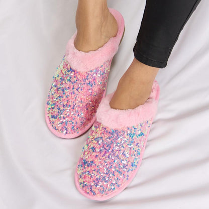 Forever Link Sequin Plush Round Toe Slippers