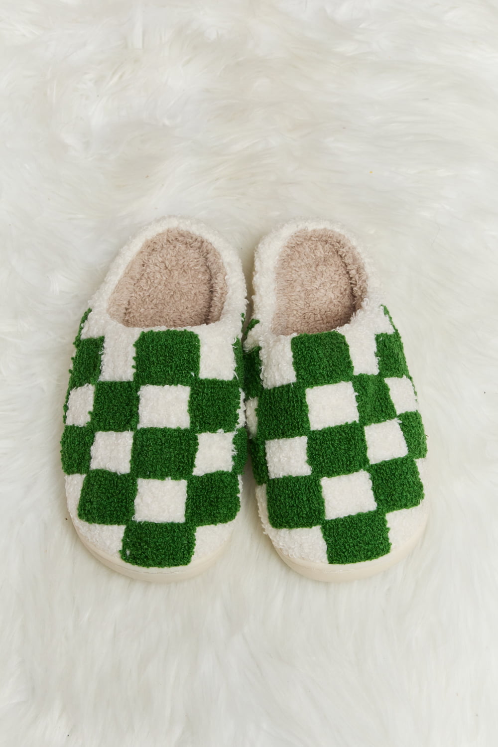 Melody Checkered Print Plush Slide Slippers