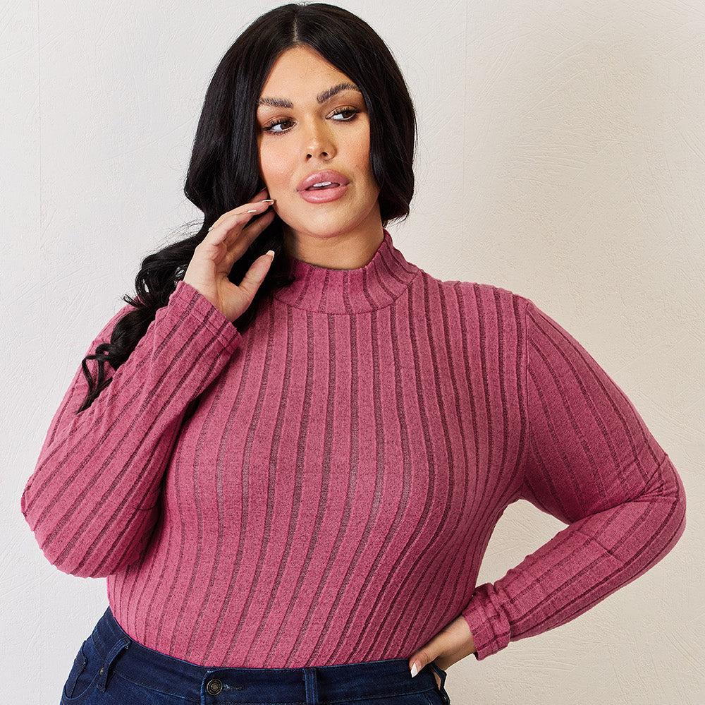 Basic Bae Full Size Ribbed Mock Neck Long Sleeve T-Shirt