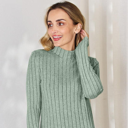 Basic Bae Full Size Ribbed Mock Neck Long Sleeve T-Shirt